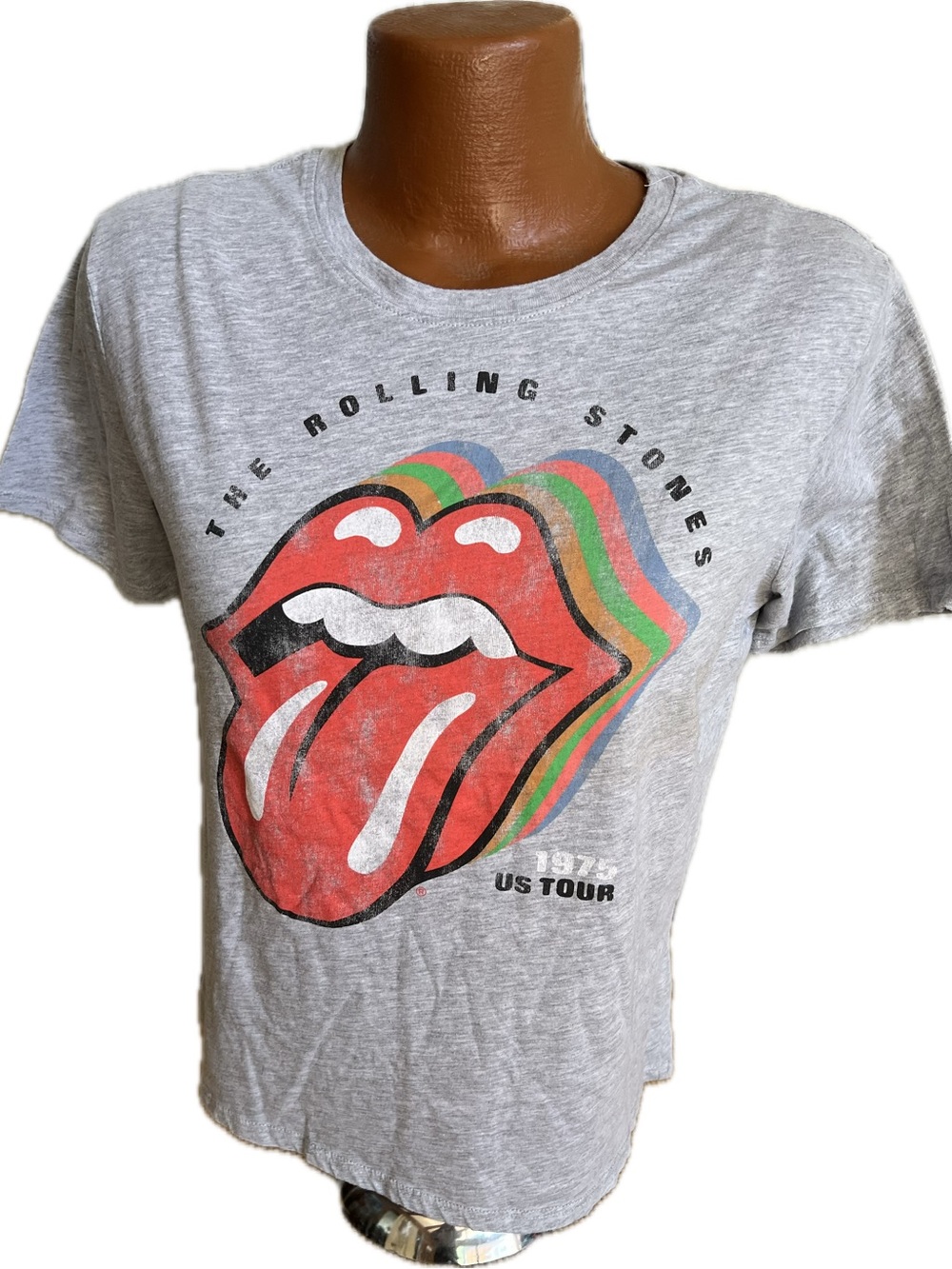 Rolling Stones 1975 US Tour t-shirt gray with logo reproduction M 8/10